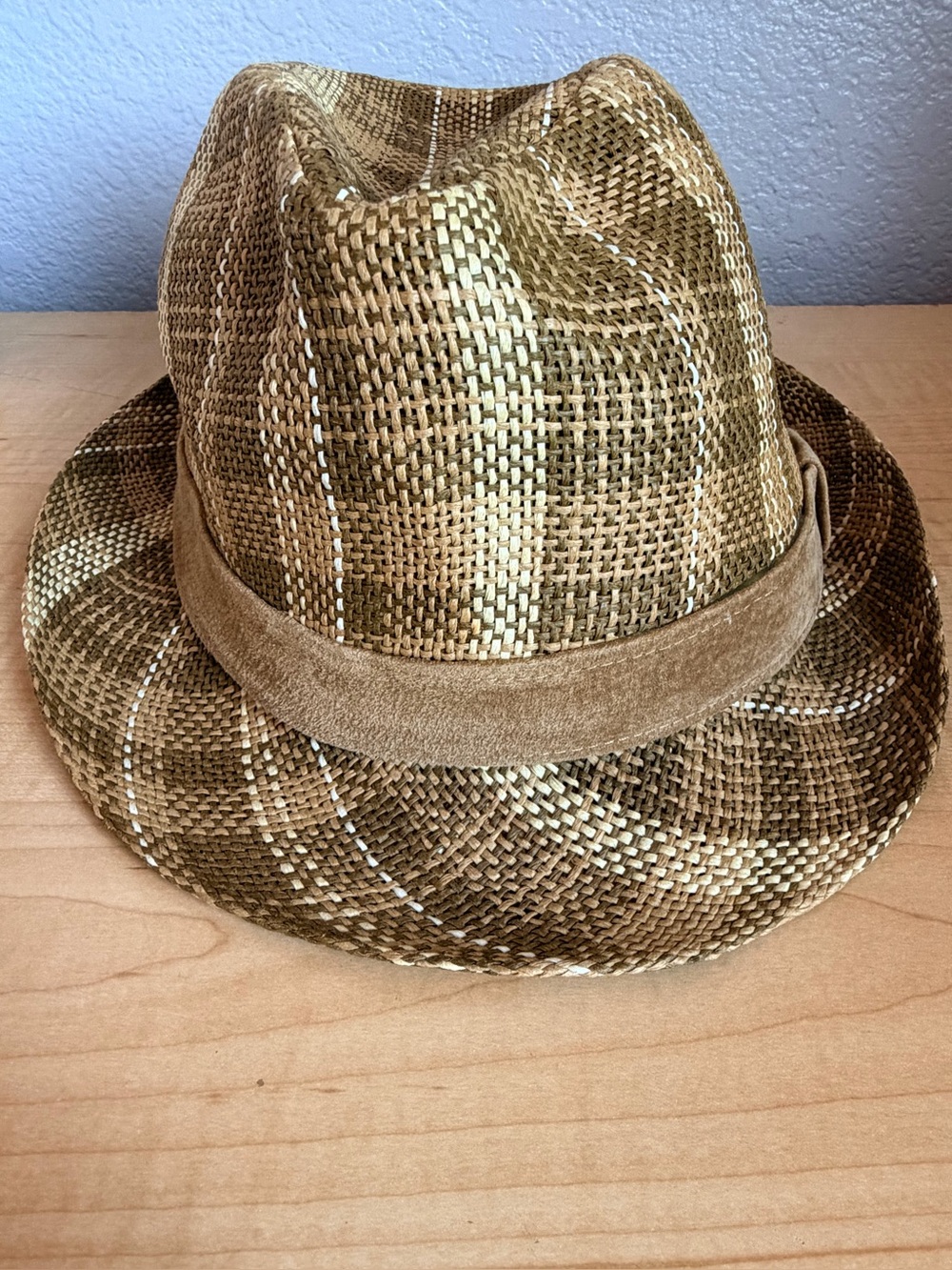 Wilsons Leather Maxima Fedora Hat Woven Straw with Suede hatband